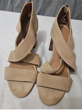 Lucky Brand Vidva Block Heel Preppy Zip Back Heeled Strappy Sandal Size 8.5